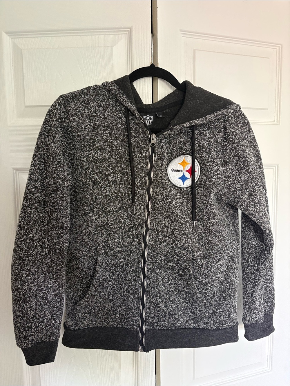 NFL Gray & Black Marled Zip-Up Hoodie with Pittsburgh Steelers Patch